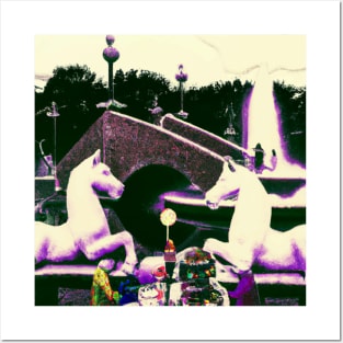 Rocking Horses by a Bridge with a Fountain (Lucy in the Sky Inspired) Posters and Art